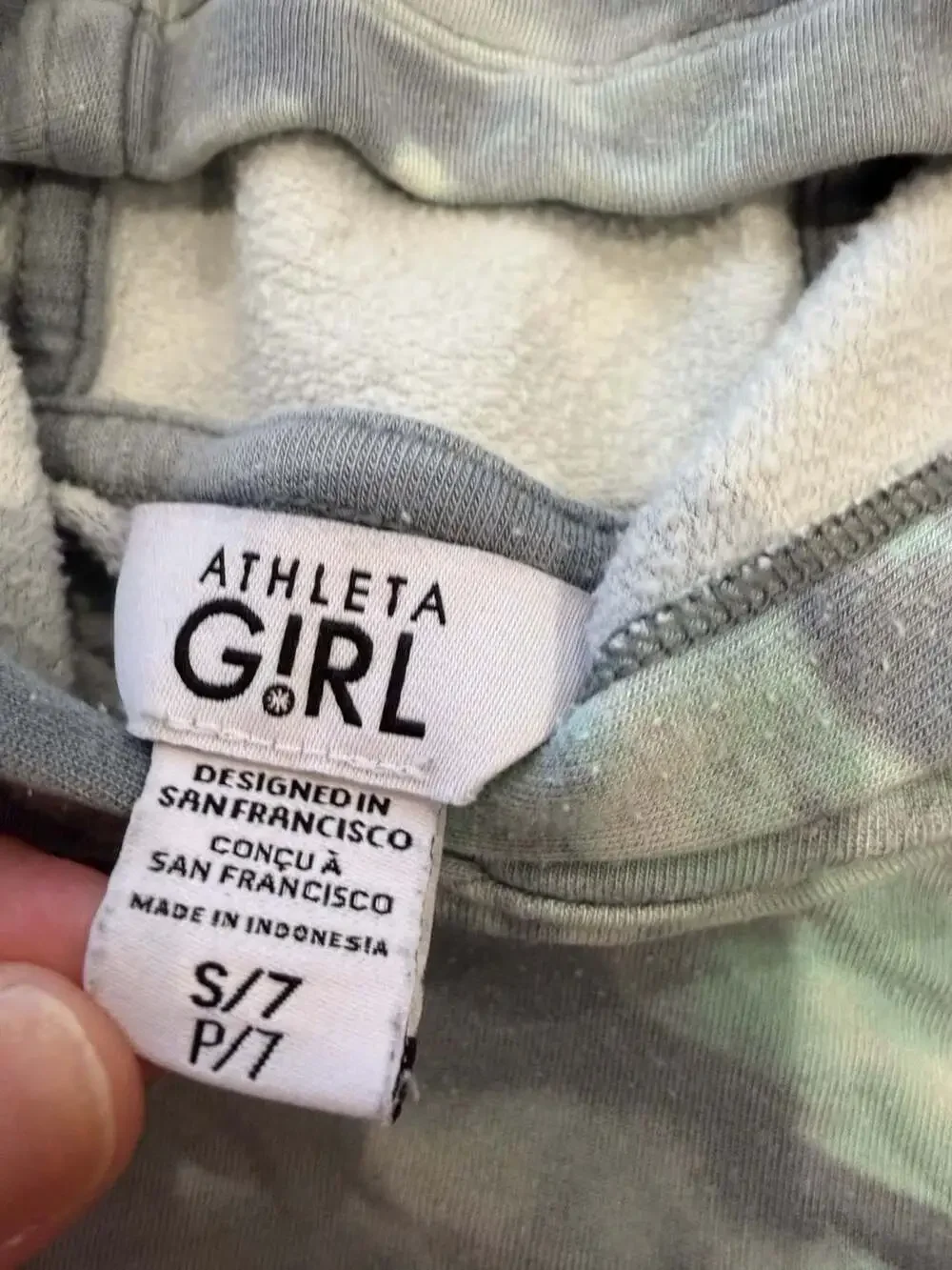 Athleta Girl Blue Green Tie Dye Camo Pullover Hoodie Sweatshirt Size S/7
